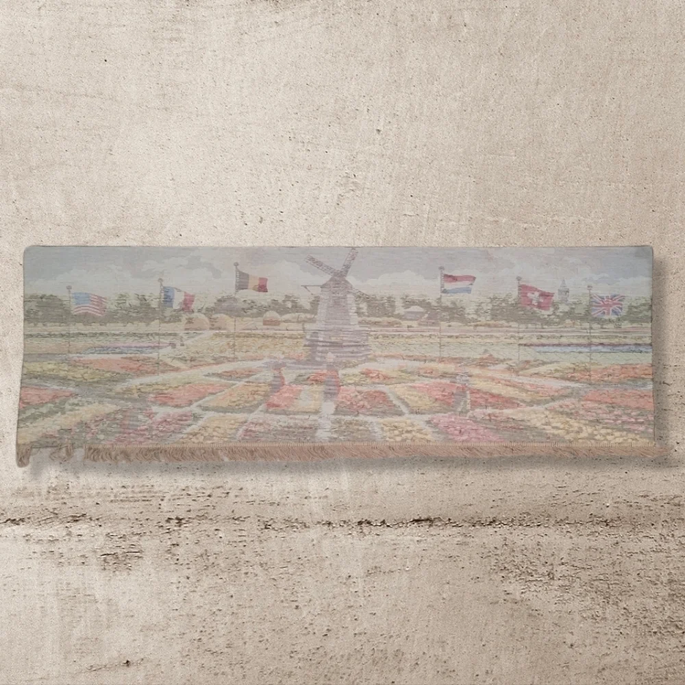VTG Large Holland Tapestry with Fringe 66x28 Windmill & Flags